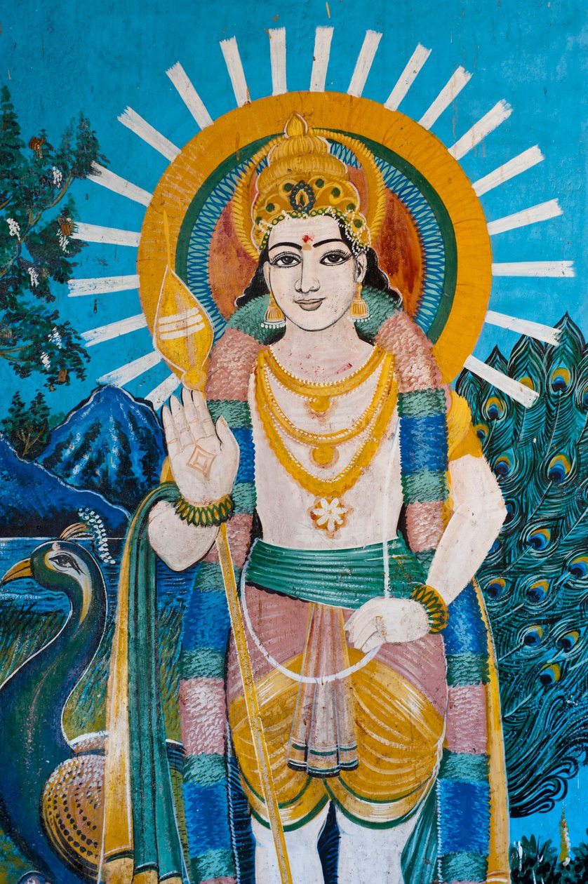 ईस्ट कोस्ट, श्रीलंका में संगमनंद में एक मंदिर की दीवार पर एक भगवान की पेंटिंग। 29 मई 2010। द्वारा अज्ञात