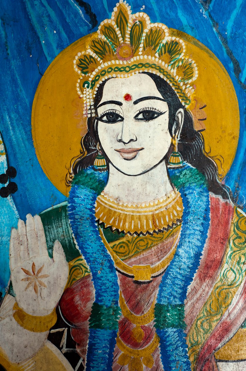 श्रीलंका के पूर्वी तट में संगमंकंद में एक मंदिर की दीवार पर हिंदू देवी पार्वती की एक पेंटिंग। 29 मई 2010। द्वारा अज्ञात