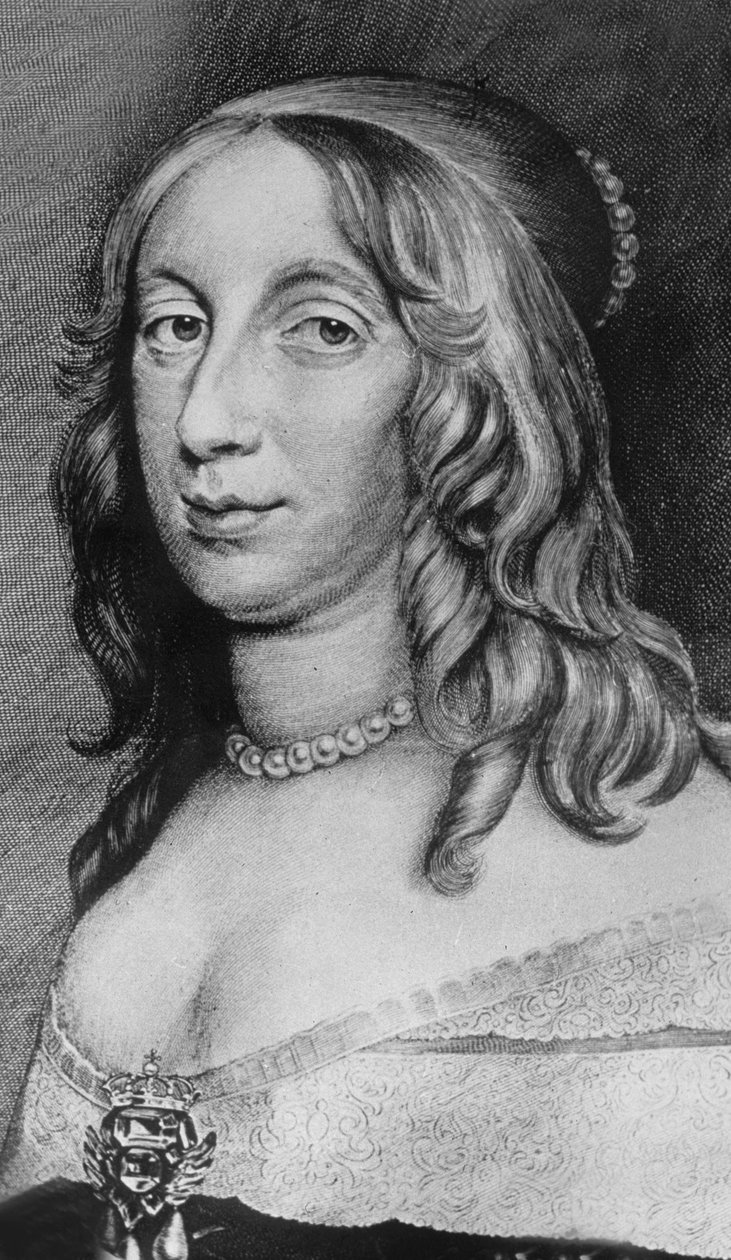 क्रिस्टीना (1626-1689) 1632-1654 में स्वीडन की रानी गुस्तावियाडॉल्फ की बेटी। रंगीन उत्कीर्णन, 19 वीं शताब्दी द्वारा अज्ञात