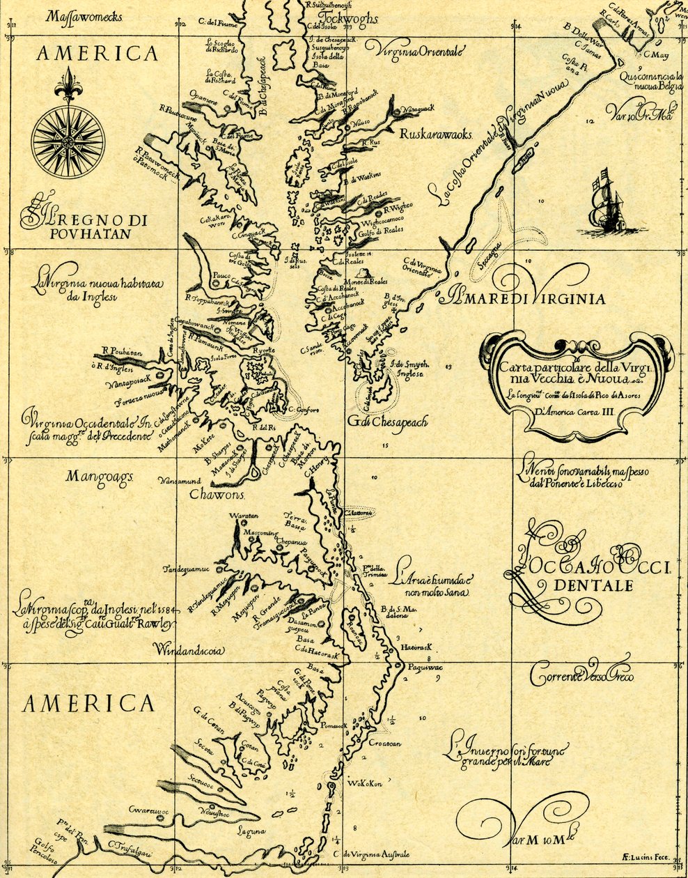 ओल्ड एंड न्यू वर्जीनिया का मानचित्र, 1646-47 द्वारा अज्ञात