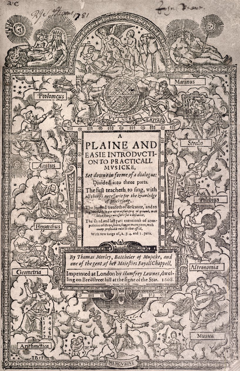 मॉर्ले, प्रैक्टिकल मलिक, 1608, शीर्षक पृष्ठ द्वारा अज्ञात