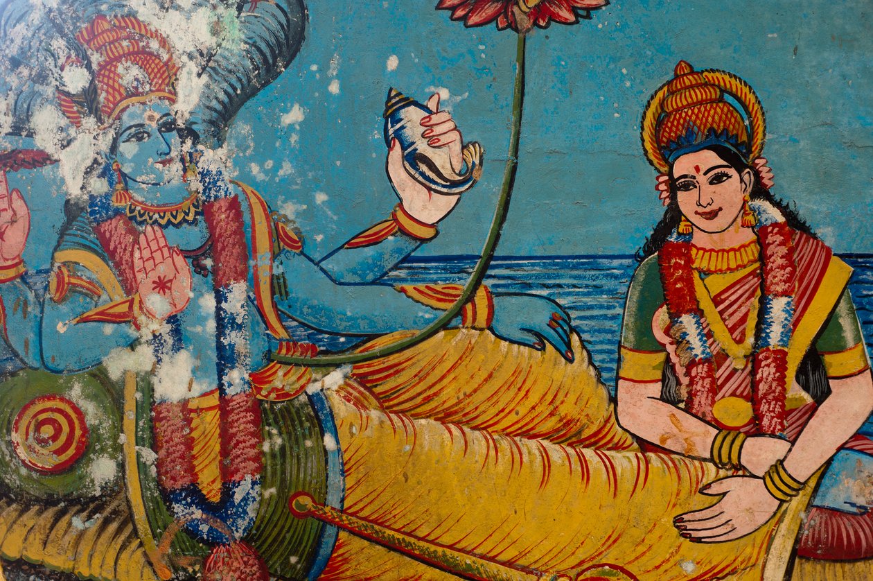 पूर्वी तट, श्रीलंका में संगमनंदा में एक मंदिर की दीवार पर हिंदू देवताओं की पेंटिंग। 29 मई 2010। द्वारा अज्ञात