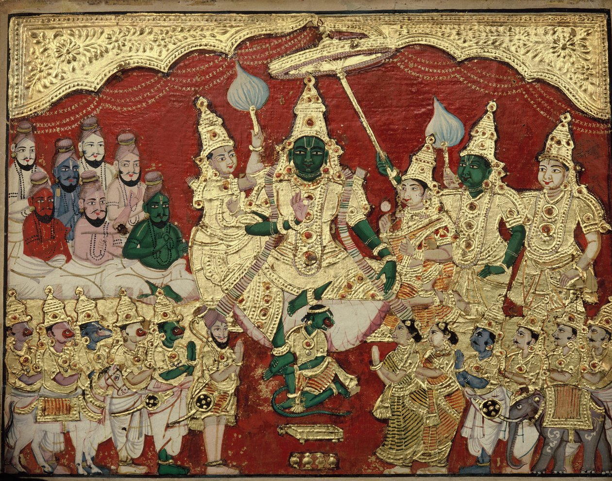 राम की परिषद, तंजावोर स्कूल ऑफ पेंटिंग 19 वीं सदी के अंत में। तमिलनाडु, भारत द्वारा अज्ञात