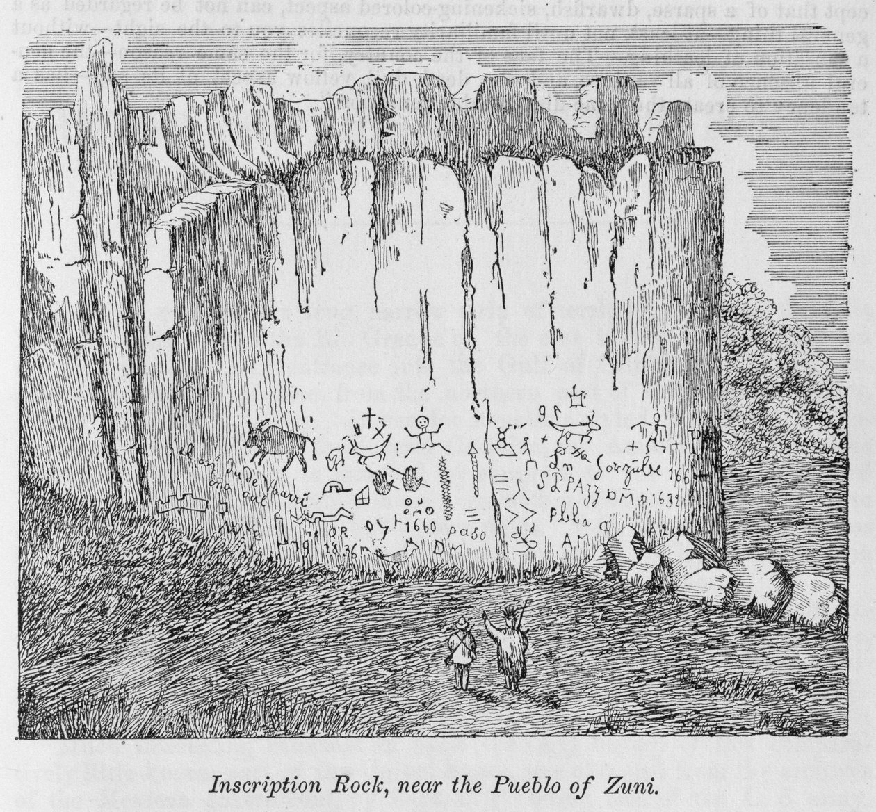 जॉन वॉरेन बार्बर और हेनरी हरे द्वारा, 1861 में &39;हमारा पूरा देश: अतीत और वर्तमान का संयुक्त राज्य, ऐतिहासिक और वर्णनात्मक&39;, ज़ूनी के प्यूब्लो के पास शिलालेख रॉक। द्वारा अमेरिकी स्कूल