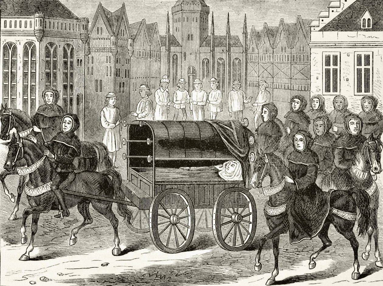 विलियम हिकमैन स्मिथ ऑब्रे (1858-1916) द्वारा &39;द नेशनल एंड डोमेस्टिक हिस्ट्री ऑफ इंग्लैंड&39; से 1400 में इंग्लैंड के राजा रिचर्ड द्वितीय का अंतिम संस्कार लंदन प्रकाशित, c.1890 द्वारा अंग्रेजी स्कूल