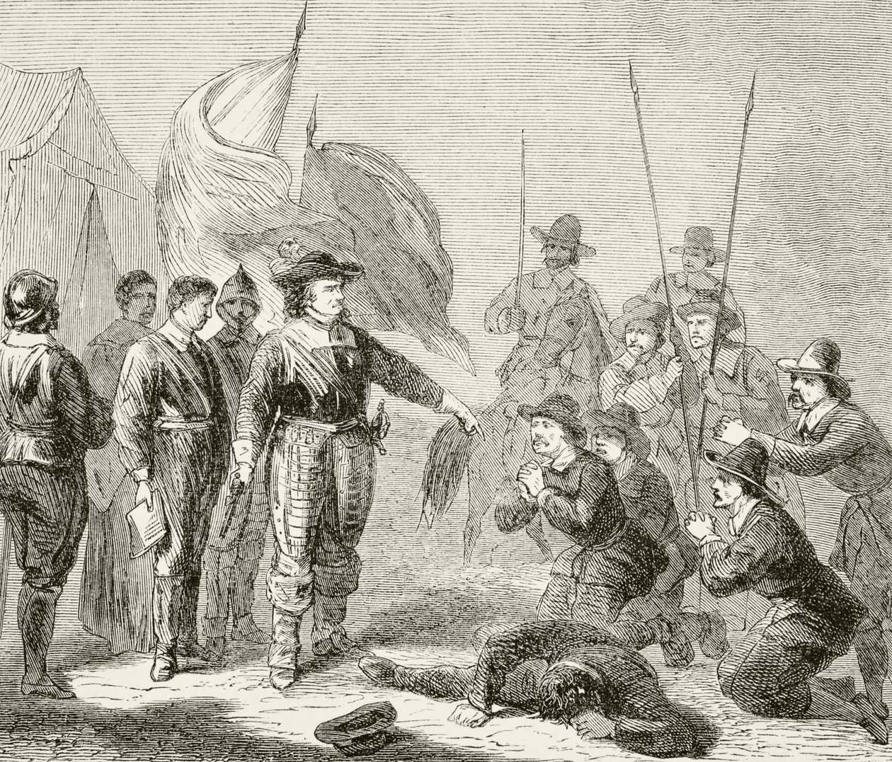 ओलिवर क्रॉमवेल ने सेना में एक लेवलर म्युटिनी का दमन करते हुए, 1649 में, विलियम हिकमैन स्मिथ ऑब्रे द्वारा &39;द नेशनल एंड डोमेस्टिक हिस्ट्री ऑफ इंग्लैंड&39; (1858-1916) लंदन, सी .1890 प्रकाशित किया। द्वारा अंग्रेजी स्कूल