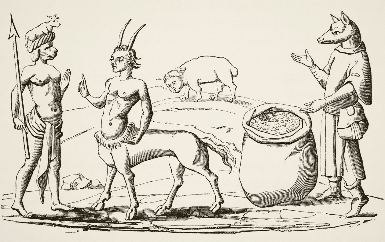 आदमी, कुत्ता, आदमी-भेड़िया, आदमी-बैल और आदमी-सुअर, लघु अवधि के बाद 14 वीं सदी के &39;लिवर दे मर्सिलेस डु मोंडे&39; है, जो पॉल लैक्ज़िक्स द्वारा 1978 में &39;विज्ञान और साहित्य मध्य युग में&39; है ली द्वारा अंग्रेजी स्कूल