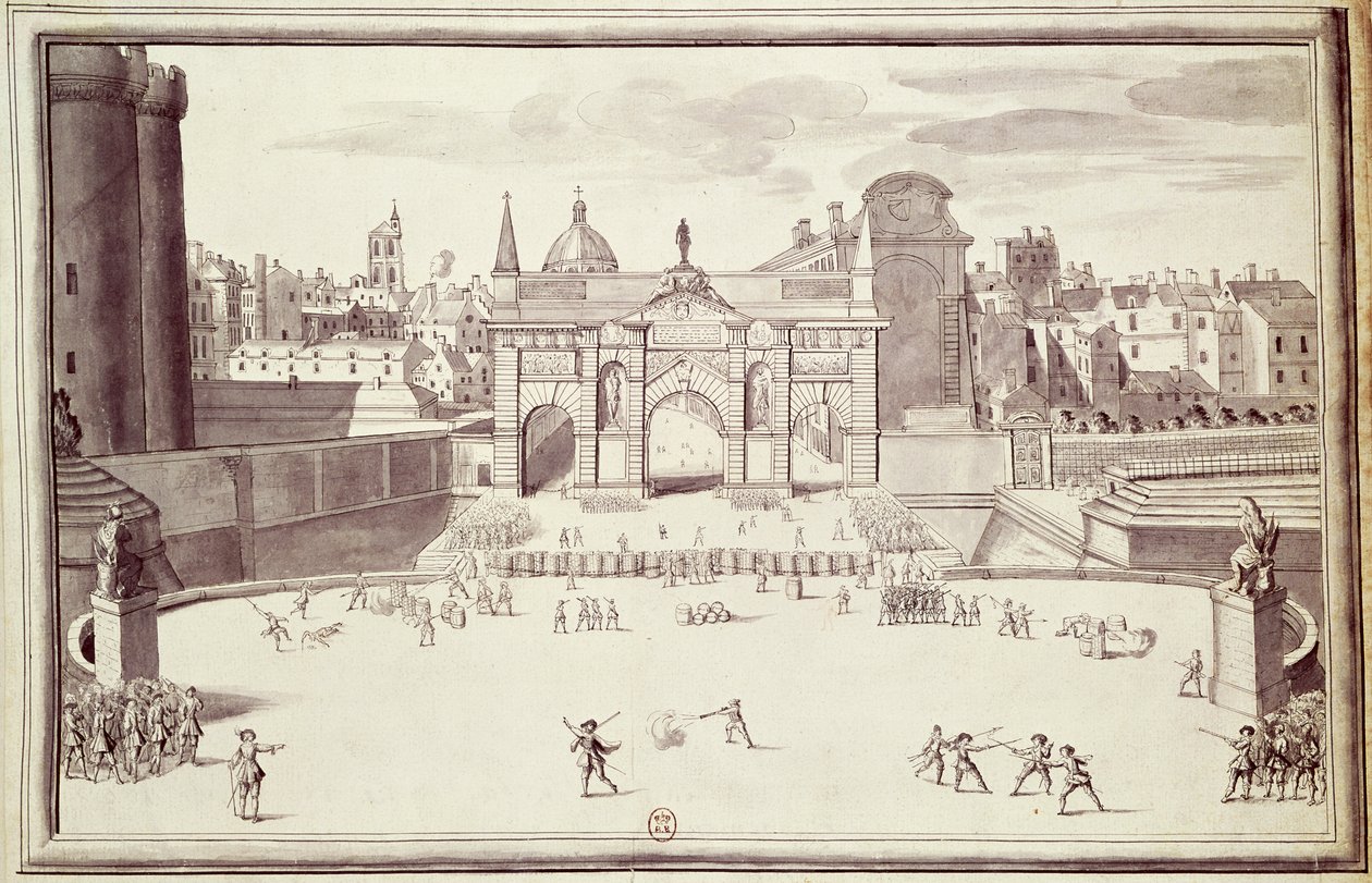 पोर्टे सैंटे-एंटोनी पर बैरिकेड्स, 26 अगस्त 1648 (कागज पर कलम और स्याही) द्वारा फ्रेंच स्कूल