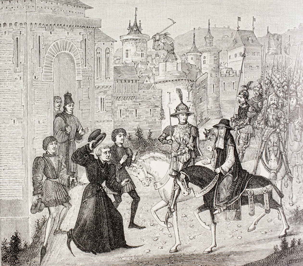 1226 में पॉल लैक्रोइक्स द्वारा &39;मिलिट्री एंड रिलिजियस लाइफ इन द मिडिल एजेस&39; में लुईस आठवीं और पापल लेगेट, कार्डिनल सेंट एंजेलो की एविग्नन में प्रवेश द्वारा फ्रेंच स्कूल