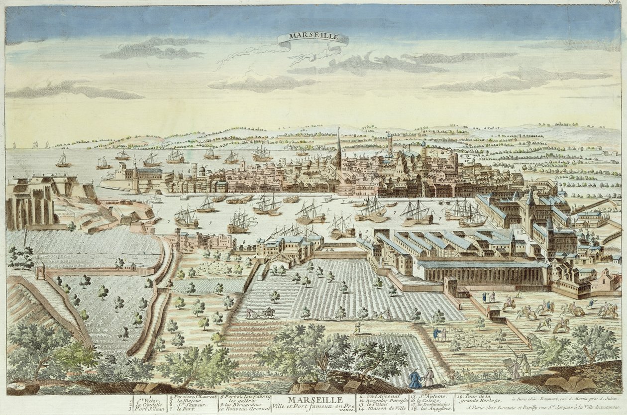 मार्सिले की अश्वारोही योजना, 1680 (रंगीन उत्कीर्णन) द्वारा फ्रेंच स्कूल