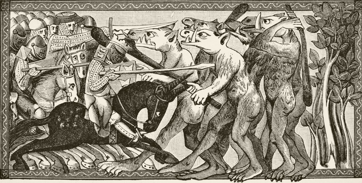 अलेक्जेंडर ने पॉल लेक्रोइक्स (1806-84) द्वारा प्रकाशित 1878 में लंदन के &39;&39; साइंस एंड लिटरेचर इन द मिडिल एजेस &39;&39; में घोड़ों के सिर और उनके मुंह से उल्टी के धुएं वाले पुरुषों का सामना करने में कैसे काम किया। द्वारा फ्रेंच स्कूल