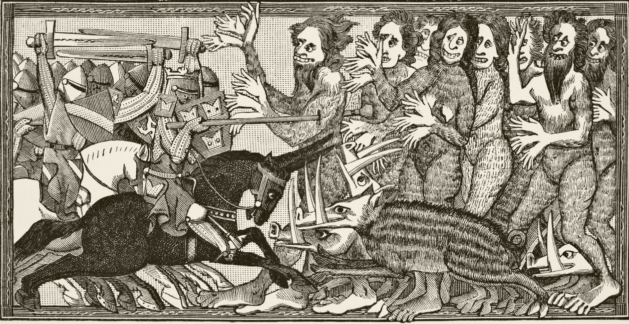 कैसे अलेक्जेंडर ने पॉल लेक्रोइक्स (1806-84) द्वारा प्रकाशित &39;साइंस एंड लिटरेचर इन द मिडिल एज&39; से छः बड़े दांत वाले सूअरों के साथ युद्ध में लगे हुए थे, जो पुरुषों और महिलाओं के छह हाथ थे। द्वारा फ्रेंच स्कूल