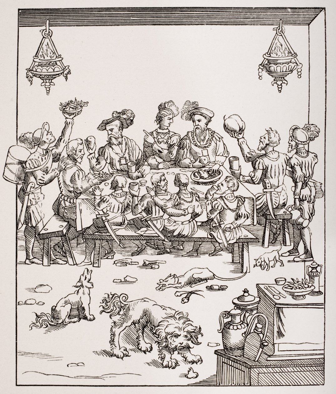 क्राइस्टोफ़ोरो डी मेसीसबर्गो द्वारा &39;बंचेटी कॉम्पिसिशन दी विवेंडे&39; में एक लकड़ी के कटोरे के बाद तालिका से जारी, पॉल लेक्रोसिक्स (1806-84) द्वारा प्रकाशित &39;द मिडिल एज एंड द रेनेसां&39; से फेरारा, 1549। द्वारा फ्रेंच स्कूल