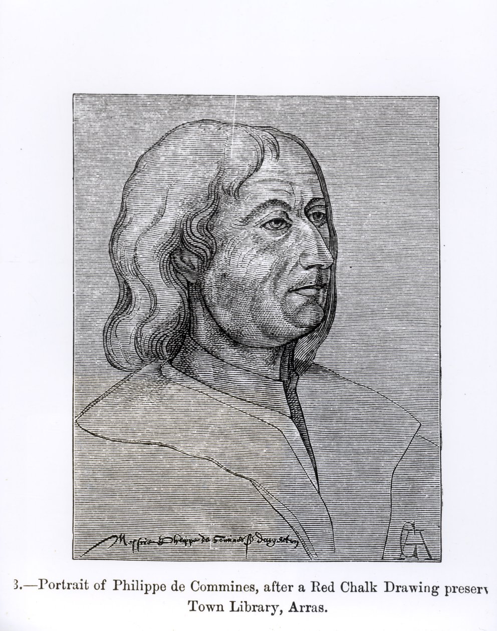 फिलिप डे कॉमिंस का पोर्ट्रेट (c.1447-1511) &39;मध्य युग और पुनर्जागरण में विज्ञान और साहित्य&39; का दृष्टांत, पॉल लैक्रोइक्स द्वारा लिखित और उत्कीर्ण, 1878 द्वारा फ्रेंच स्कूल