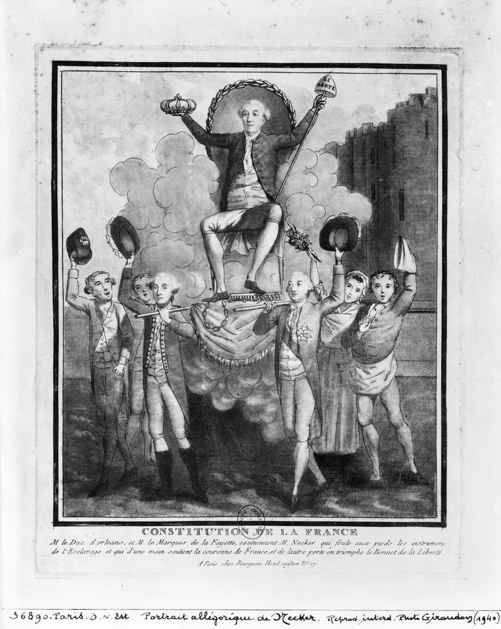 फ्रांसीसी संविधान: जैक्स नेकर (१ical३२-१ )०४) के अलजोरिकल पोट्रेट, लुई फिलिप जोसेफ (१ D४ D- ९ ३) द्वारा आयोजित डक डी&39;ओर्लेंस और मैरी जोसेफ (१-18५-18-१ )३४) मारकिस डी ला फेयेट, १8989 ९-९९ द्वारा फ्रेंच स्कूल