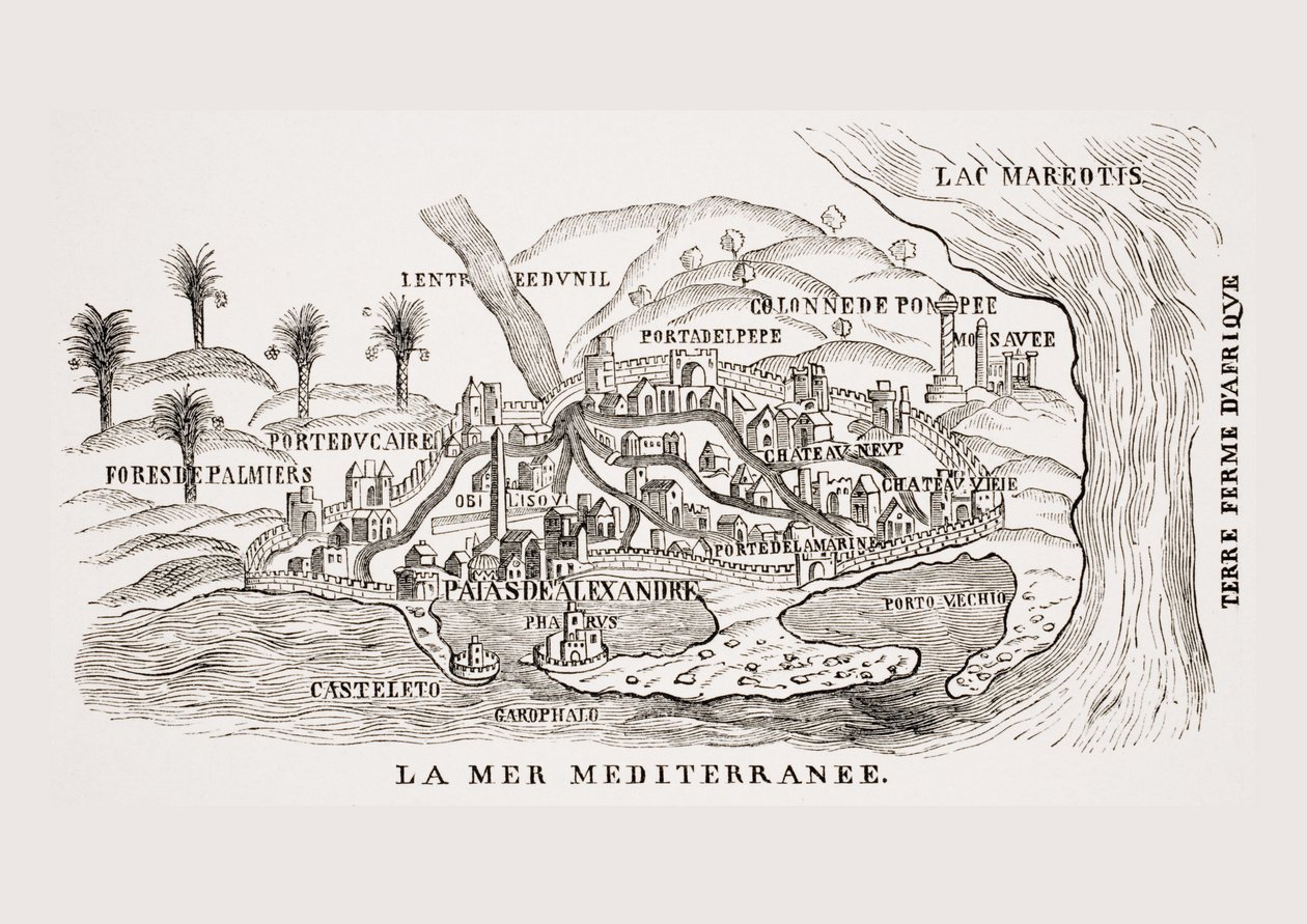 अलेक्जेंड्रिया, मिस्र का दृश्य, पी। बेलोन की &39;ऑब्ज़र्वेशन ऑफ़ द अदर सिंगुलैरिटीज़&39; में एक लकड़बग्घा के बाद, पेरिस लैक्रिक्स (1806-84) द्वारा प्रकाशित &39;द मिडल एज एंड द रेनसेंस&39; से पेरिस, 1588 प्रकाशित द्वारा फ्रेंच स्कूल