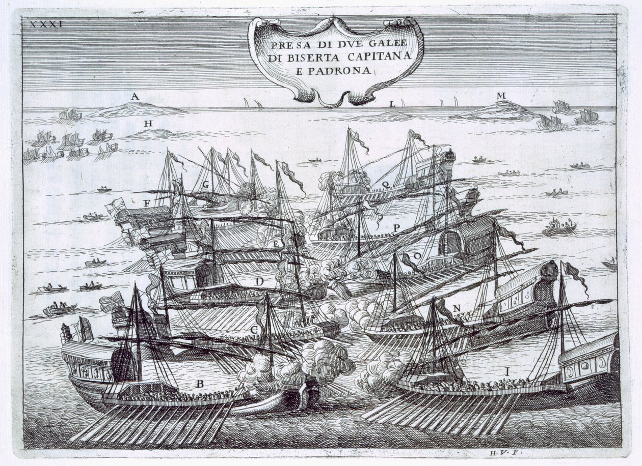 इटालियंस द्वारा सिर से लेकर सिर तक की समुद्री लड़ाई में बिरसेटा के दो गेलन, मुख्य रूप से गालियों के, फू द्वारा &39;प्रेगी डेला टोस्काना नेल&39;इम्प्रैस पीयू सेग्नालेट डी सैंटालो स्टेफानो&39; का चित्रण। द्वारा इतालवी स्कूल