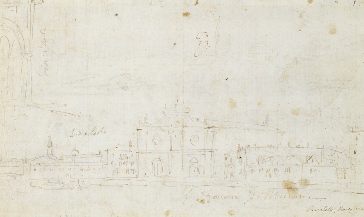मुरानो: सैन जियोवानी देई बट्टुती, वेनिस इन द डिस्टेंस के साथ, c.1735-40 (ड्राइंग) द्वारा कानालेत्तो