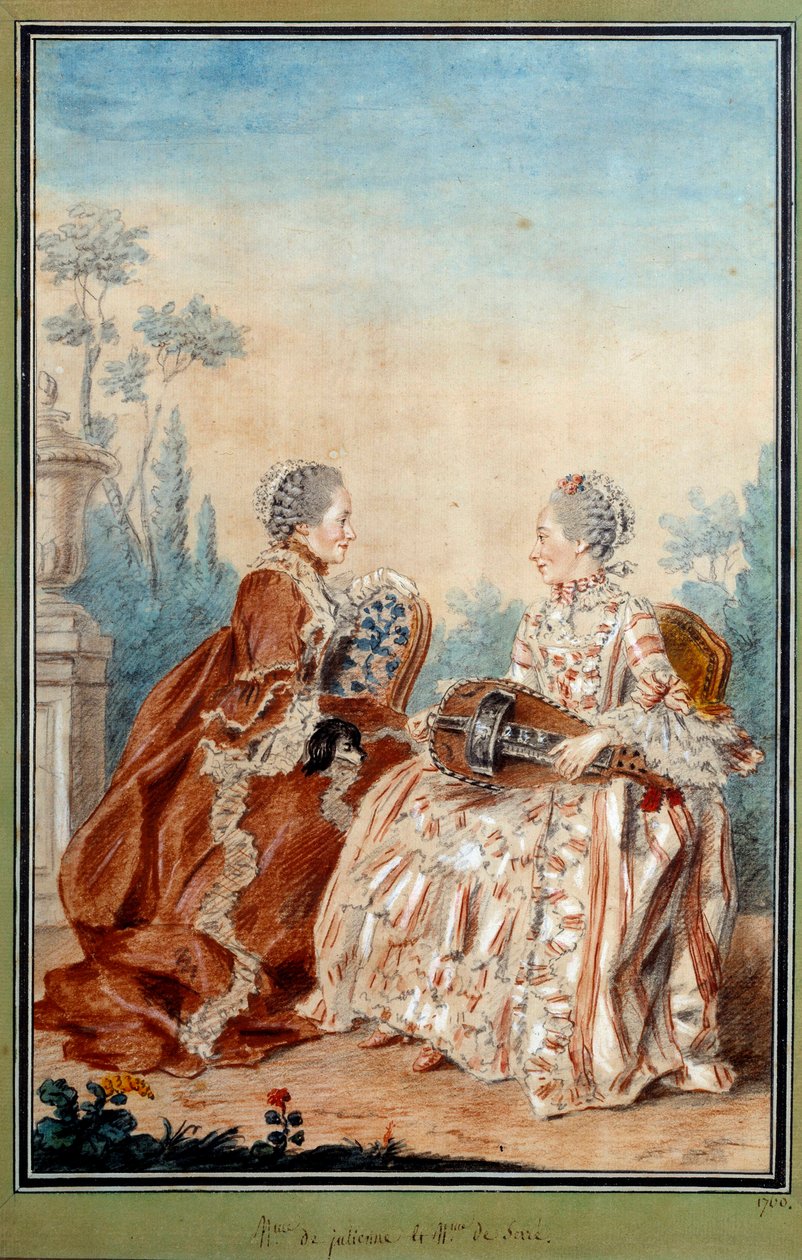 मैडम डी जुलिएन और मैडम डी सेरे लुई कैरोगिस डिट कारमोंटेल (1717-1806) 18 वीं शताब्दी द्वारा वाटरकलर संगीत कर रहे हैं। पेरिस, मुसी कार्नावाले द्वारा कारमोंटेल