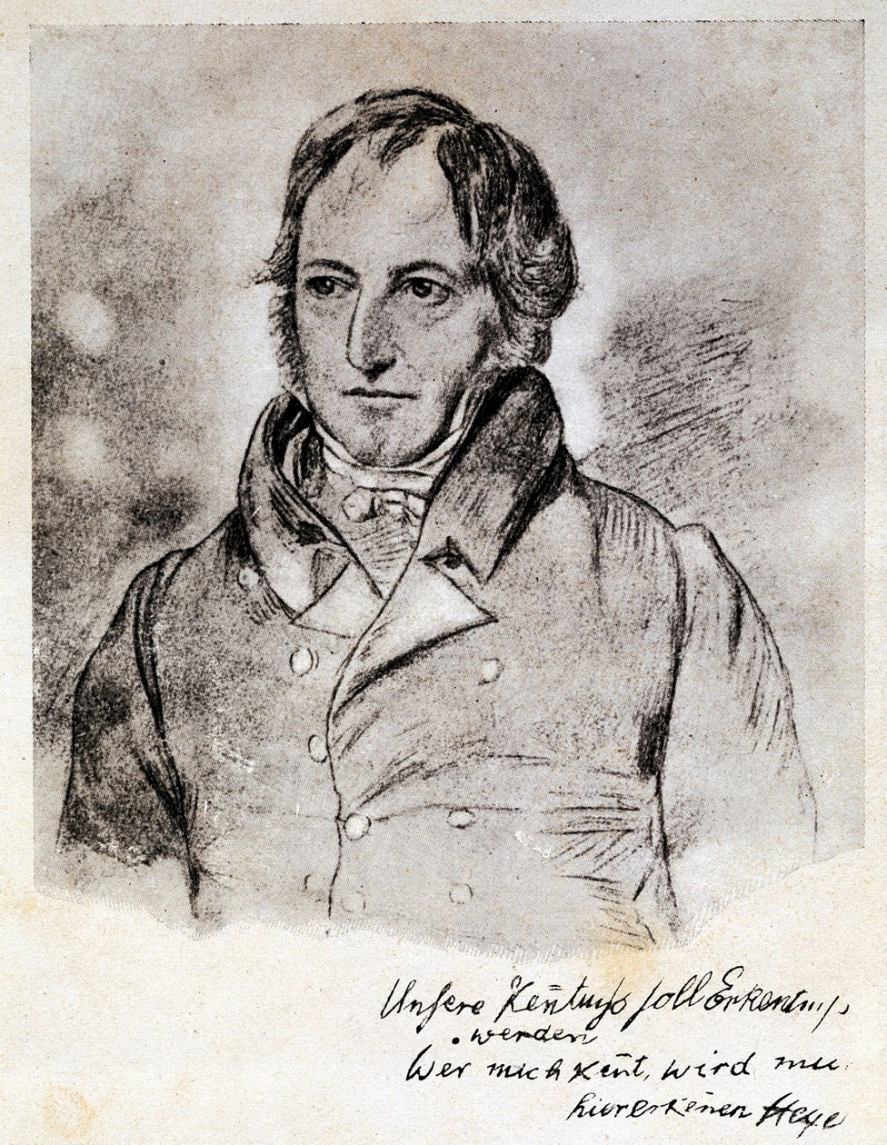 जॉर्ज विल्हेम फ्रेडरिक हेगेल (1770-1831), जर्मन दार्शनिक और आदर्शवादी का पोर्ट्रेट। जी हेंसल द्वारा एक चित्र के बाद उत्कीर्णन। द्वारा (बाद में) जर्मन स्कूल