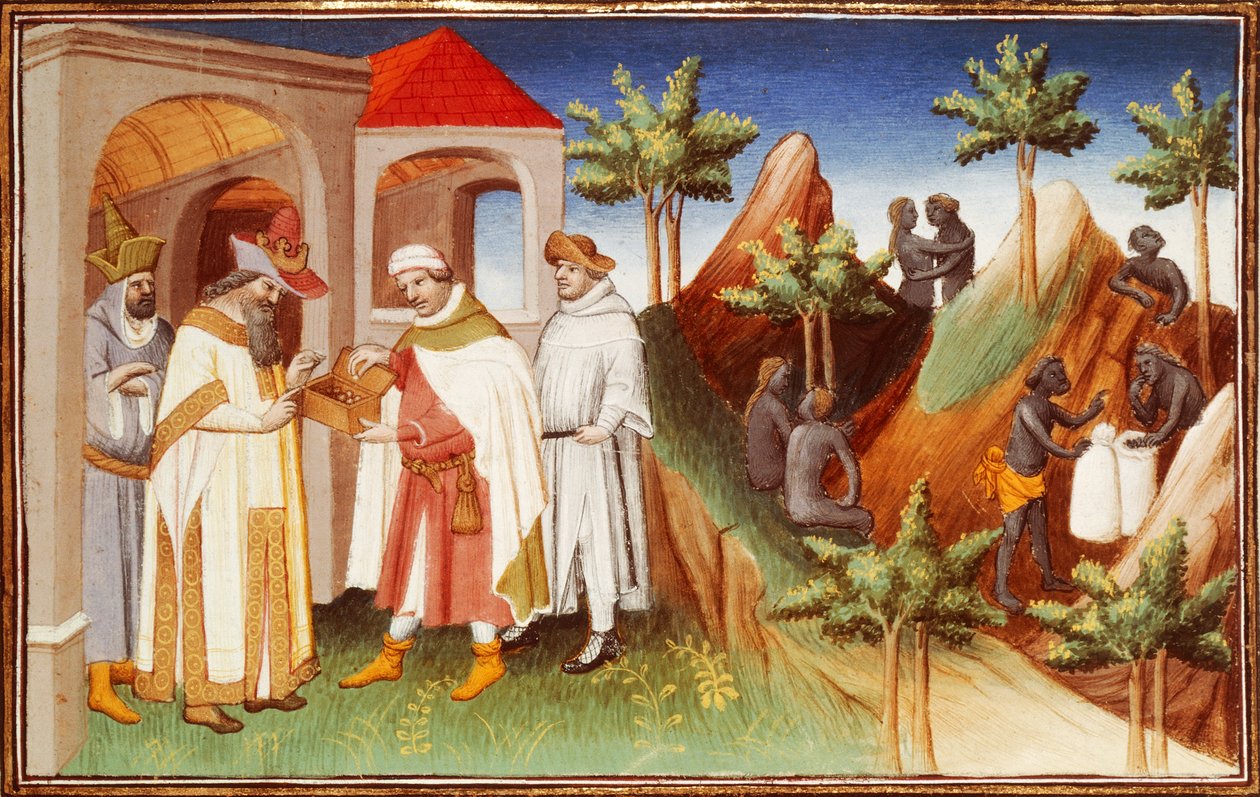 मिस्टर Fr 2810 f.83r, किंग ऑफ लार खरीद मोती, 'बुक्स ऑफ द वंडर्स ऑफ द वर्ल्ड' से लघु, c.1410-12 (वेल्लम पर तापमान) द्वारा (और कार्यशाला) Boucicaut मास्टर