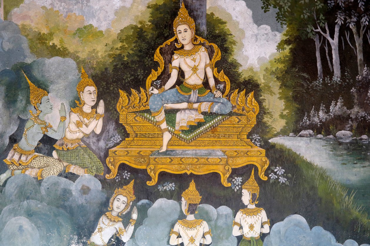 फ्रेश्को, वाट फ्रा दोई सुथेप, चियांग माई में बुद्ध के जीवन के एक दृश्य का चित्रण करते हैं। थाईलैंड द्वारा अज्ञात
