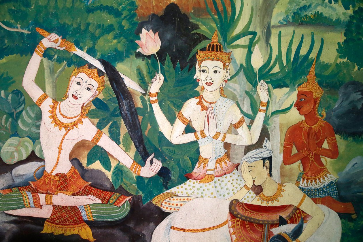 फ्रेशको वाट एम्फारम, हुआ हिन, थाईलैंड में। बुद्ध ने अपने बाल काटे और अपने पूर्व जीवन का त्याग किया। द्वारा अज्ञात