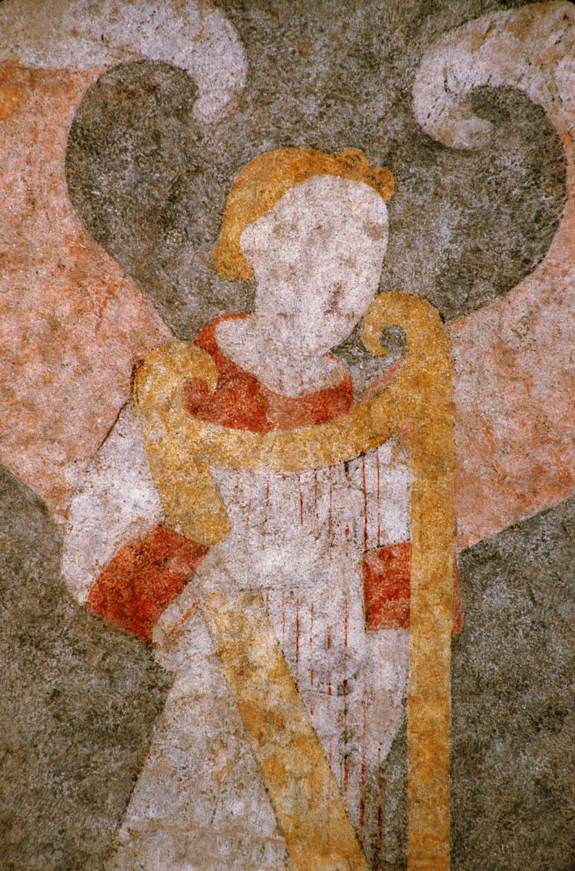 लॉयर एटलांटिक एन * 081 - सेंट-सल्पिस डेस लैंड्स - चर्च को "पुराने गांव" के रूप में जाना जाता है - 15 वीं शताब्दी के भित्ति - "रिबेक" खेलने वाले तिजोरी के दूत (viole) द्वारा अज्ञात