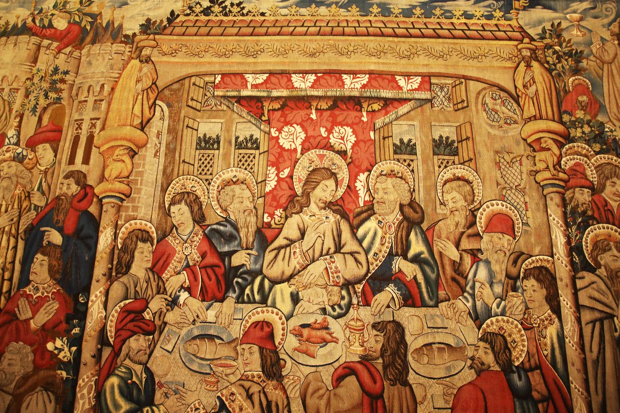 वेटिकन म्यूजियम: लास्ट सपर के साथ टेपेस्ट्री - (पैशन से एपिसोड से, टूरन्यू ;, 15 वीं शताब्दी के अंत में) (गैलेरिया डी सैन पियो वी, सेंट पायस वी गैलरी) द्वारा अज्ञात