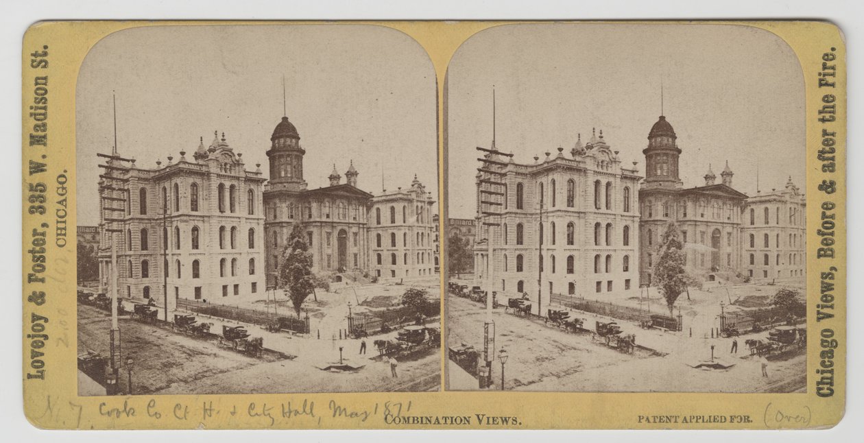 1871 के शिकागो फायर से पहले कुक काउंटी कोर्ट हाउस और सिटी हॉल द्वारा अमेरिकी फोटोग्राफर