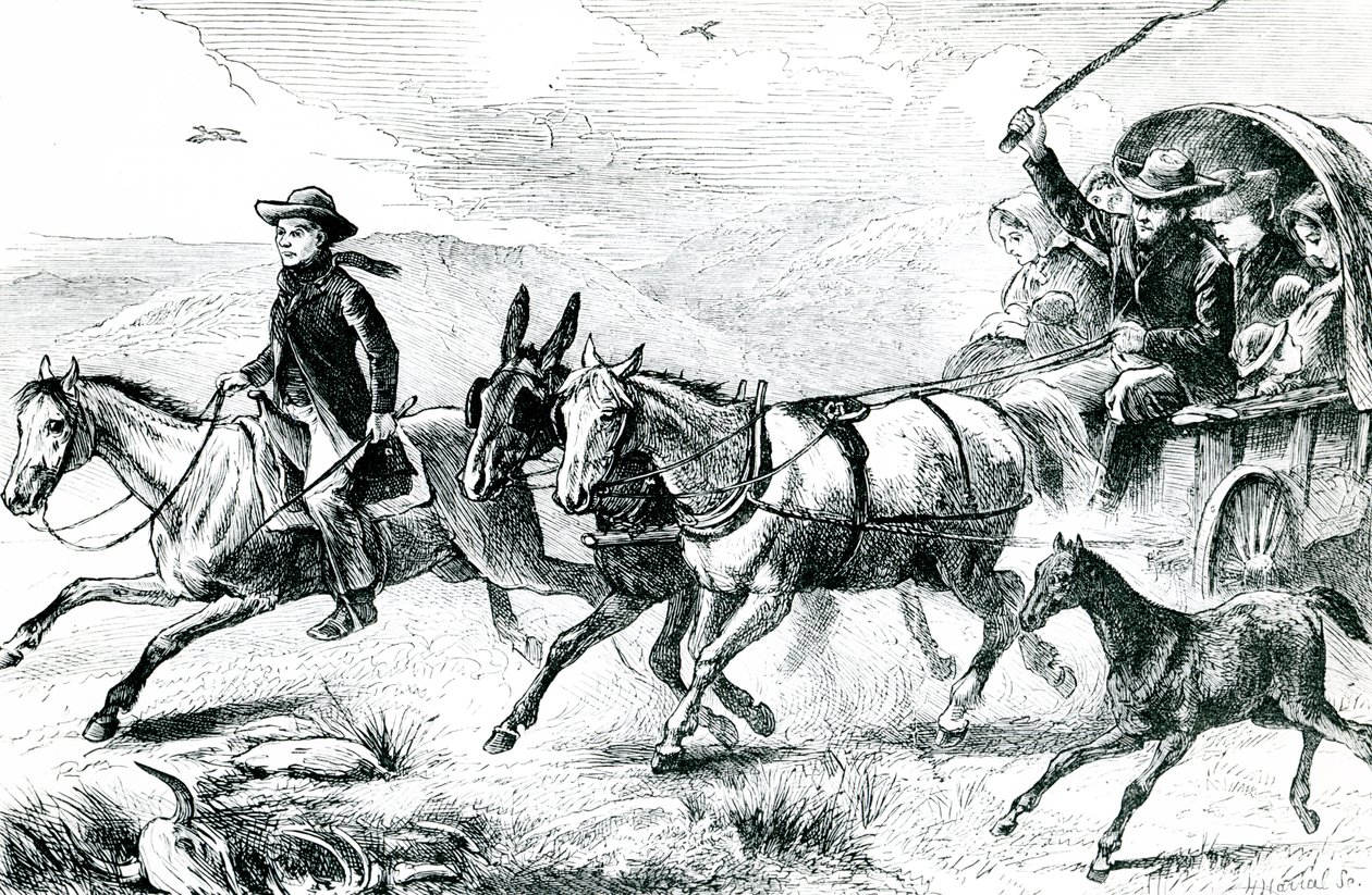 सम्मेलन में जाने वाला एक मॉर्मन परिवार, c.1875 द्वारा अमेरिकी स्कूल