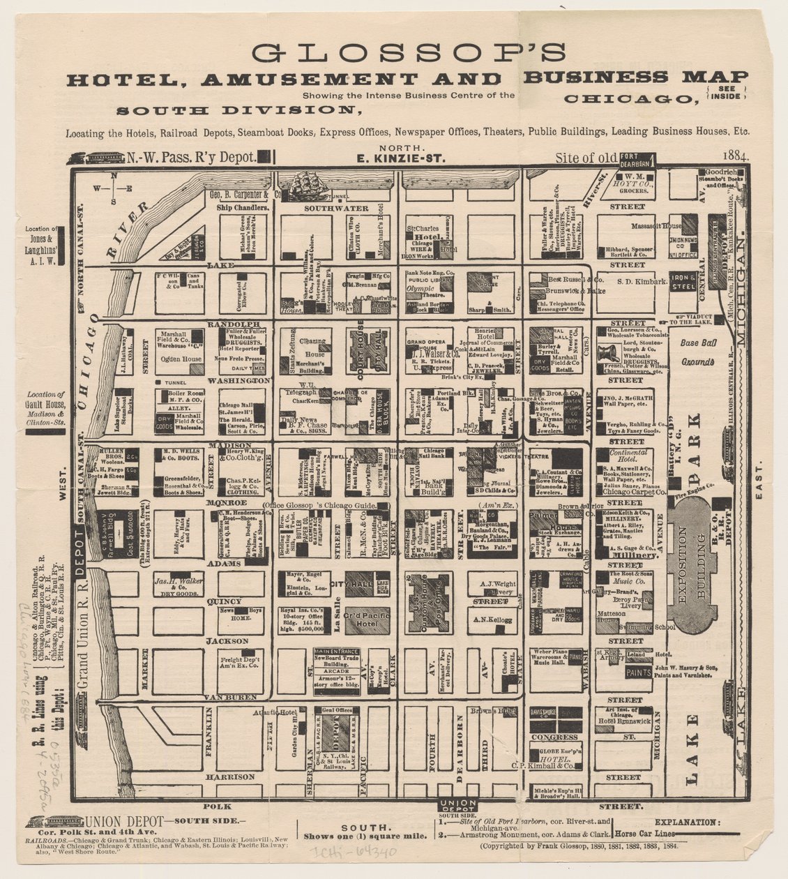 Glossops Hotel, मनोरंजन और व्यापार मानचित्र, c.1884 द्वारा अमेरिकी स्कूल