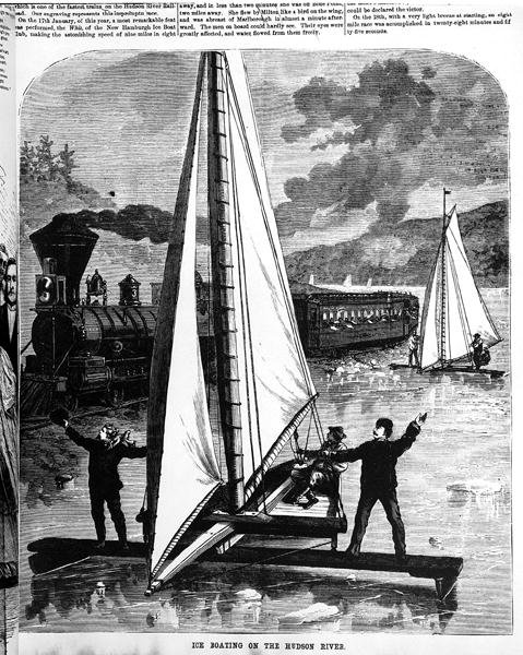 1872 में हडसन नदी पर बर्फ बोटिंग द्वारा अमेरिकी स्कूल