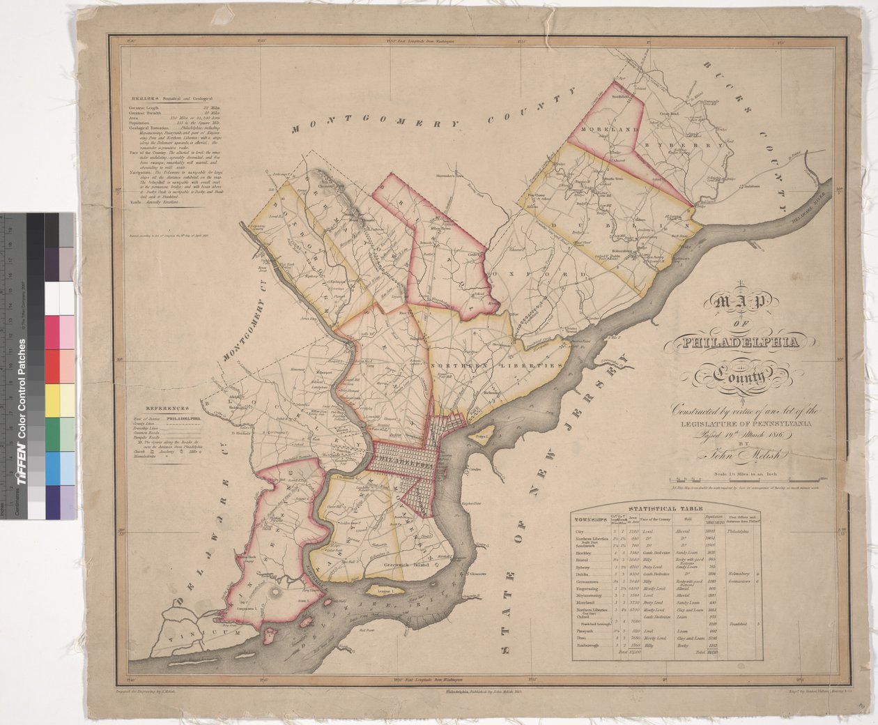 फिलाडेल्फिया काउंटी का नक्शा, 1819 द्वारा अमेरिकी स्कूल