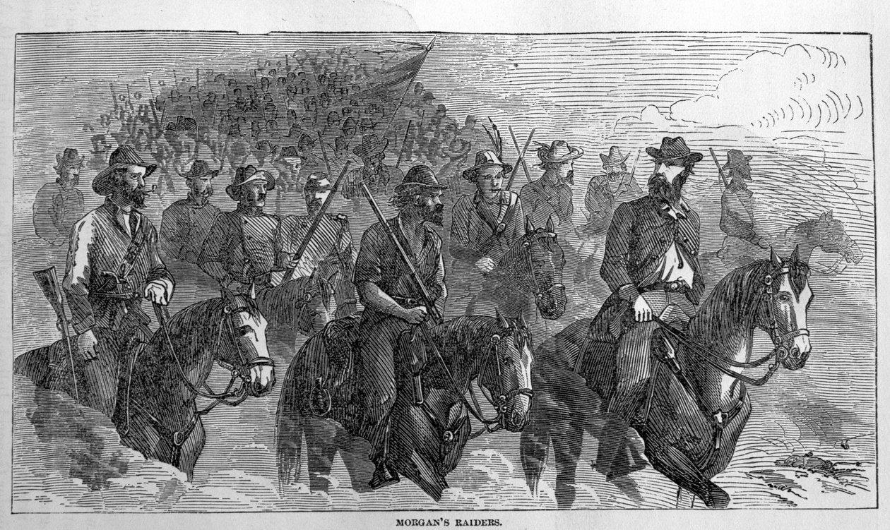 मॉर्गन रेडर्स, सिविल वॉर के हार्पर्स पिक्टोरियल हिस्ट्री से जुलाई 1863 द्वारा अमेरिकी स्कूल