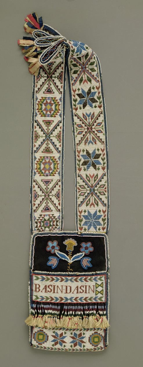 कंधे बैग, चिप्पेवा, मूल अमेरिकी, c.1850 (ऊन, सूत, कपास और धागा, रेशम रिबन और कांच के मोती) द्वारा अमेरिकी स्कूल