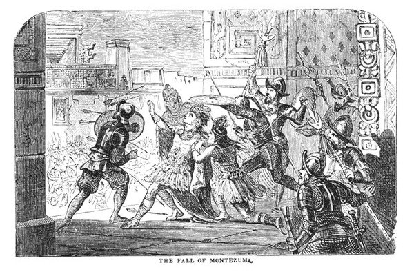 मोंटेज़ुमा का पतन, एबॉट्स हिस्ट्री ऑफ़ कोर्टेस, 1884 से द्वारा अमेरिकी स्कूल