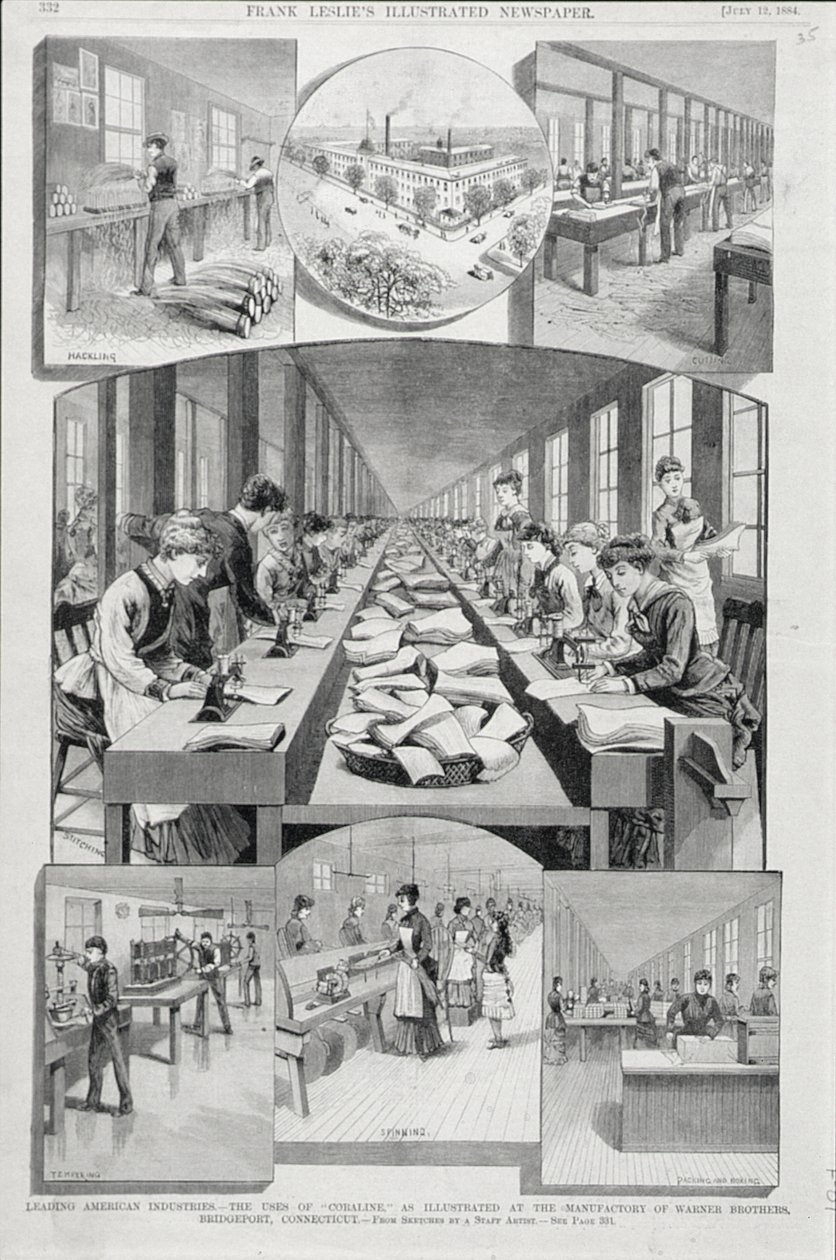 कोर्सेट बनाने वाली महिलाएं, 1884 द्वारा अमेरिकी स्कूल