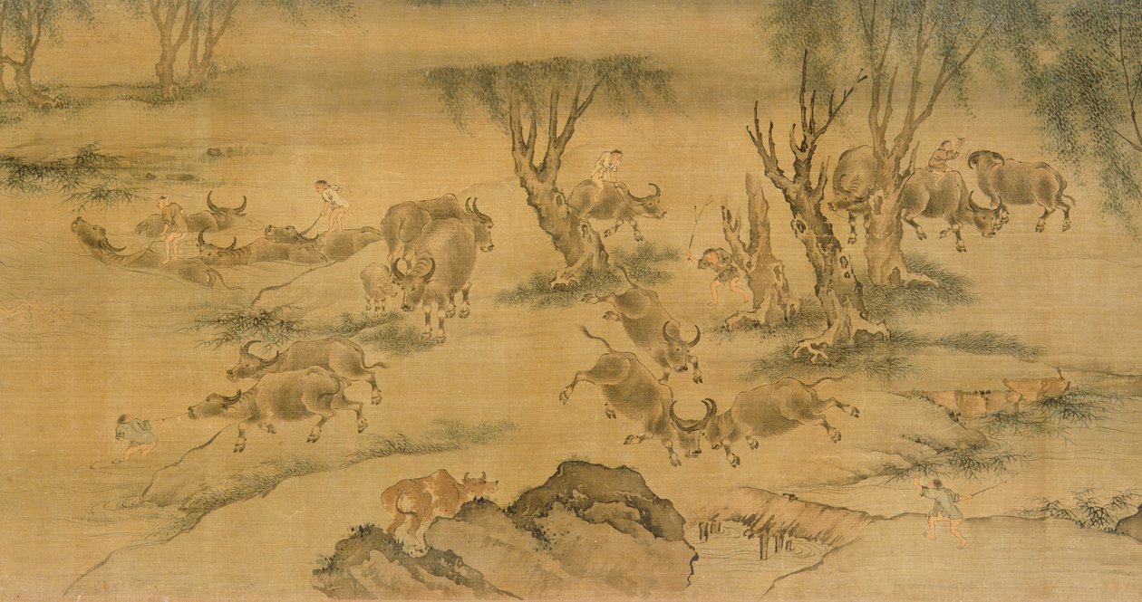 जल भैंस और झुंड लड़के, चीनी, 1368-1463 द्वारा चीनी स्कूल