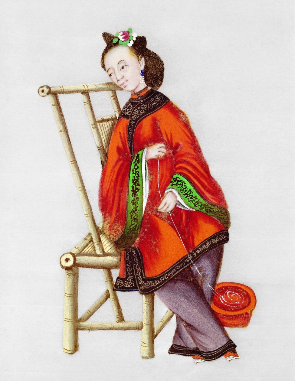 वुमन स्पिनिंग, कियानलॉन्ग पीरियड (1736-96) द्वारा चीनी स्कूल