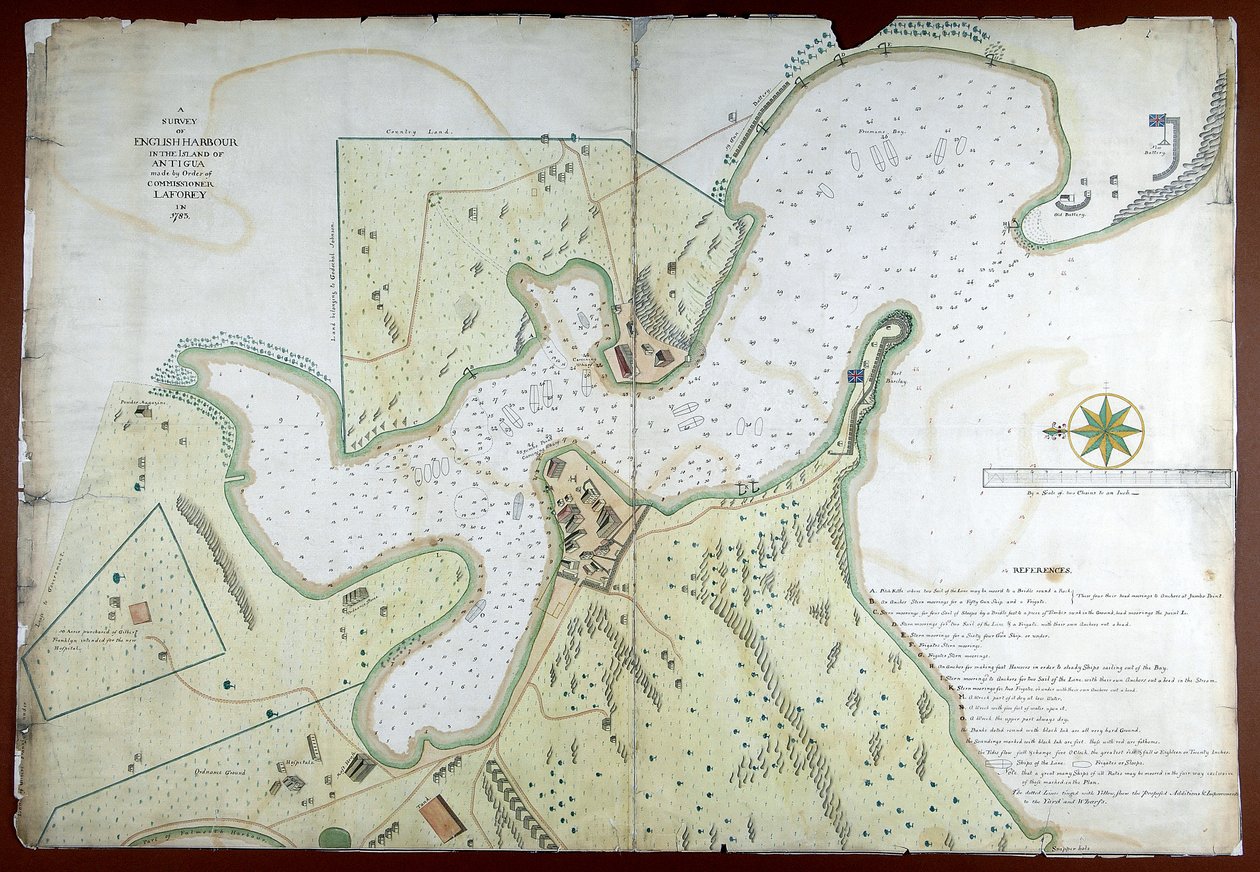 एंटीगुआ के द्वीप में अंग्रेजी हार्बर का एक सर्वेक्षण 1783 में ऑर्डर ऑफ कमिश्नर लॉरी द्वारा बनाया गया था द्वारा अंग्रेजी स्कूल