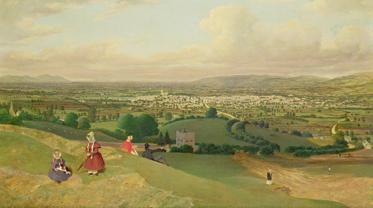 लेकेम्पटन हिल से चेल्टनहैम, c.1840 द्वारा अंग्रेजी स्कूल
