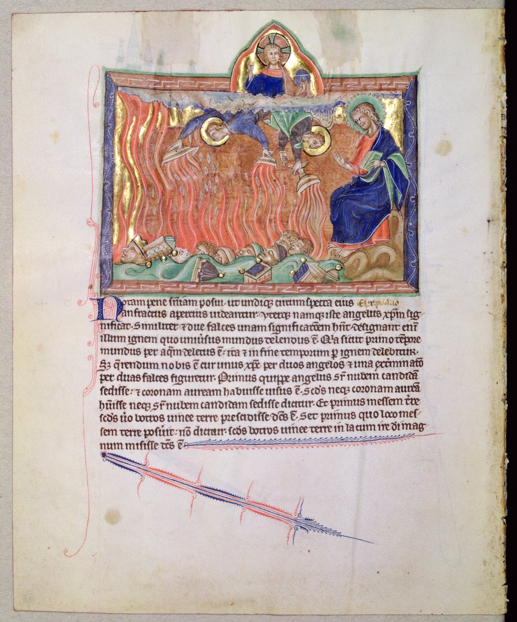 सुश्री ला 139-लिस्बोआ fol.47v गोल्बेकियन सर्वनाश, c.1265-70 से पृथ्वी पर भगवान के प्रकोप से भरे सुनहरे कटोरे द्वारा अंग्रेजी स्कूल