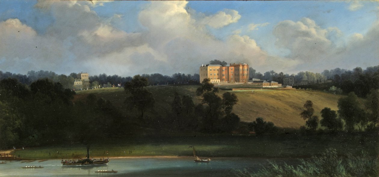 नदी से रिचमंड हिल, सरे, c.1830 (स्लेट पर तेल) द्वारा अंग्रेजी स्कूल