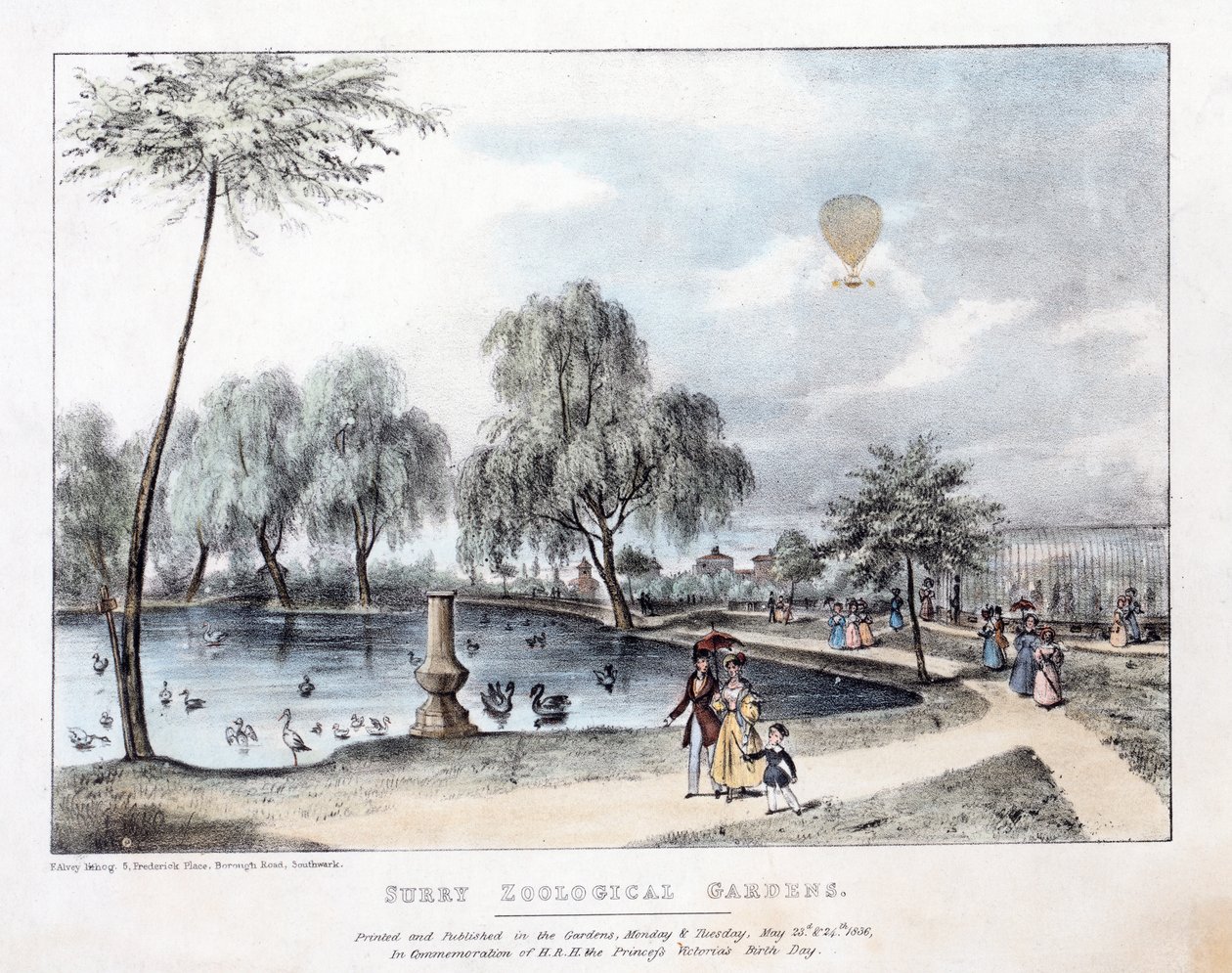 सुरम्य जूलॉजिकल गार्डन। पब। 1836 (हाथ के रंग का उत्कीर्णन) द्वारा अंग्रेजी स्कूल