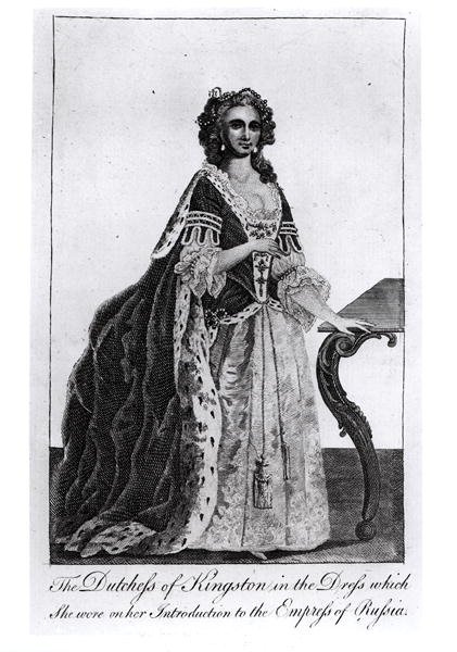 ड्रेस में किंग्स्टन (1720-88) की डचेस जिसे उसने रूस की महारानी के परिचय पर पहना था द्वारा अंग्रेजी स्कूल