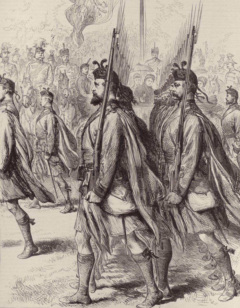 द लंदन स्कॉटिश वॉलंटियर्स, द इलस्ट्रेटेड लंदन न्यूज़ से, 7 सितंबर 1881 को द्वारा अंग्रेजी स्कूल