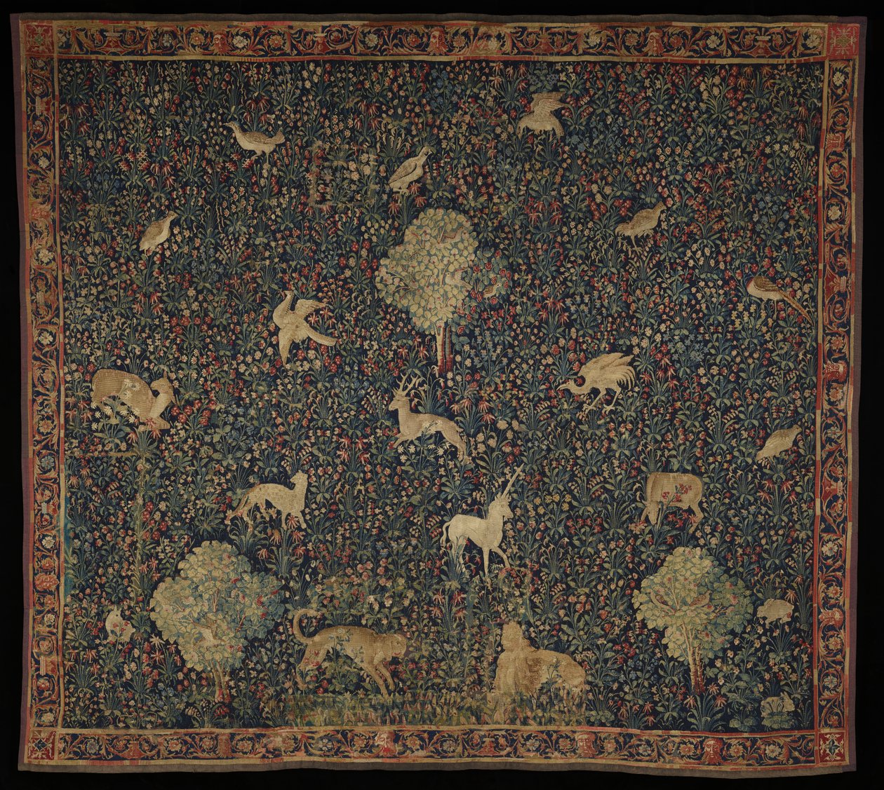 1530-45 (ऊन और रेशम) जानवरों के साथ अलिगलिक मिलेफर्स टेपेस्ट्री द्वारा फ्लेमिश स्कूल