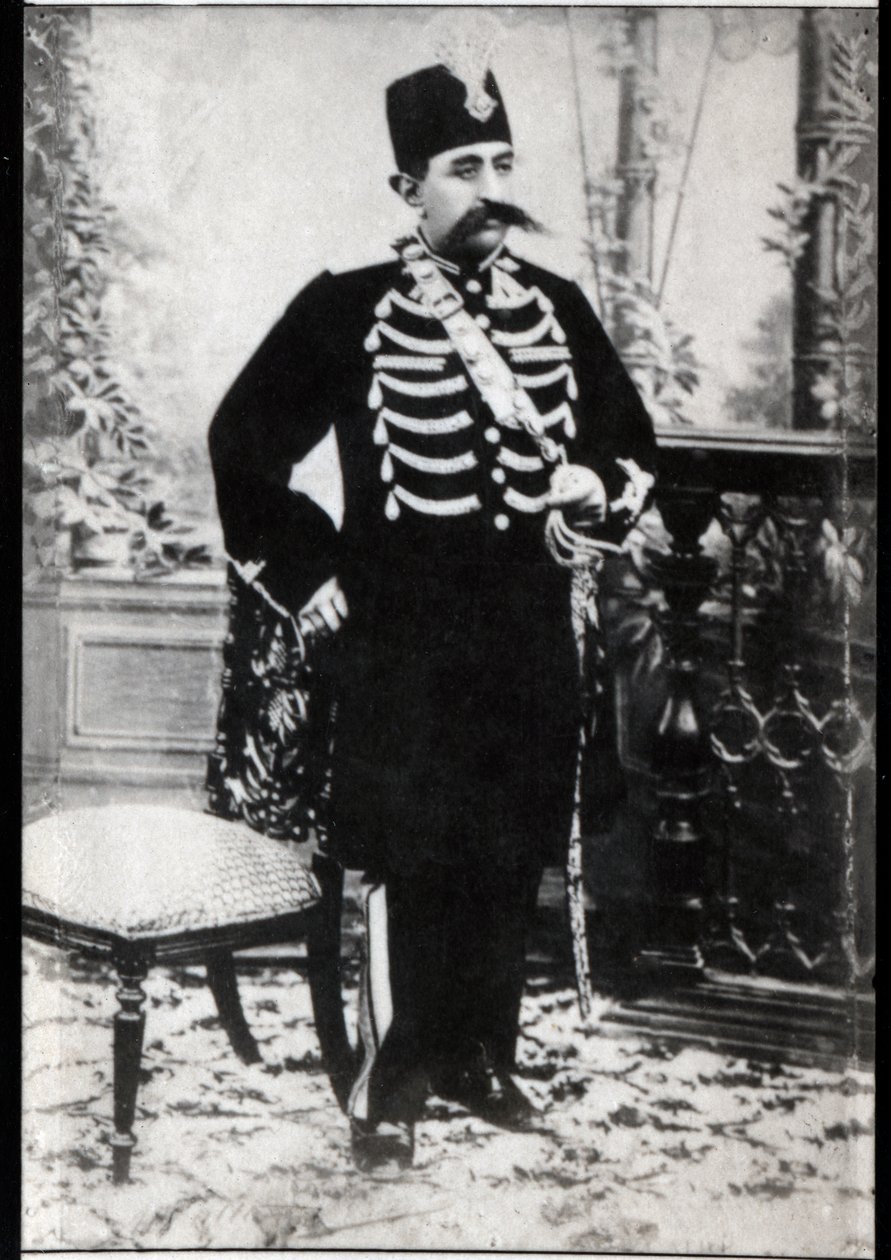 मोज़ाफ़र विज्ञापन दीन का चित्रण (1853-1907), फारस का क़ज़रिद शाह। द्वारा फ्रेंच फोटोग्राफर