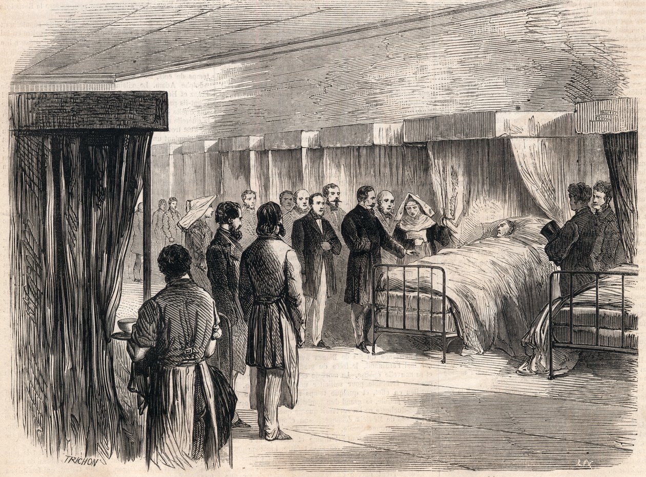 होटल डाइयू, पेरिस, फ्रांस: नेपोलियन III 1865 में हैजे के पीड़ितों का दौरा करने। द्वारा फ्रेंच स्कूल